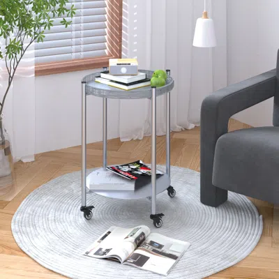 Streamdale Furniture Streamdale Rolling Coffee Table - 2-tier Silver Metal Side Table In Gray