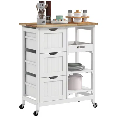 Streamdale Furniture Streamdale Rolling Kitchen Island Cart, Bar Serving Cart With Drawers, White