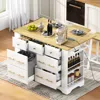 Streamdale Furniture Streamdale Rolling Kitchen Island W/ Drawers, Trash Storage, Drop Leaf & Power - Black In White