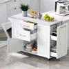 Streamdale Furniture Streamdale Rolling Kitchen Island W/ Tilt Trash, Drop Leaf & Storage - White In White