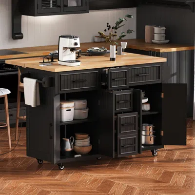 Streamdale Furniture Streamdale Rolling Kitchen Island With Drop Leaf & Storage