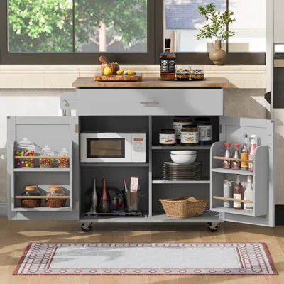 Streamdale Furniture Streamdale Rolling Kitchen Island With Storage And Adjustable Shelf
