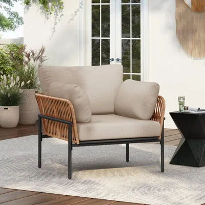 Streamdale Furniture Streamdale Rope & Wood Lounge Chair With Cushions