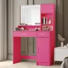 Streamdale Furniture Streamdale Rose Pink Vanity Desk With Mirror, Led Light & Drawer