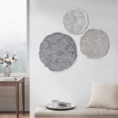 Streamdale Furniture Streamdale Rossi Textured Feather 3-piece Metal Disc Wall Decor Set