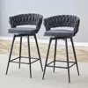 Streamdale Furniture Streamdale Rotating Dark Gray Stools - Cotton Linen Cushions, Black Iron Frame