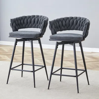 Streamdale Furniture Streamdale Rotating Dark Gray Stools - Cotton Linen Cushions, Black Iron Frame