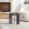 Streamdale Furniture Streamdale Round Coffee Table Black Oak Wood Surface And Black Metel Feet