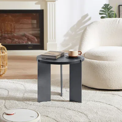 Streamdale Furniture Streamdale Round Coffee Table Black Oak Wood Surface And Black Metel Feet