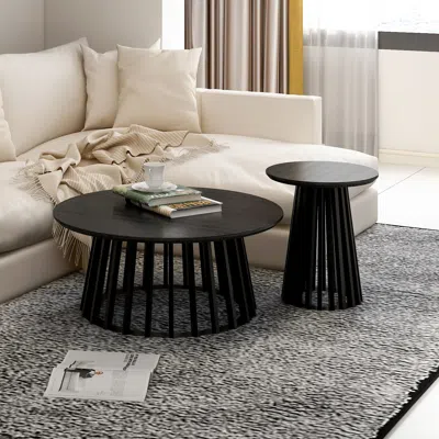 Streamdale Furniture Streamdale Round Coffee Table Set Of 2 In Black