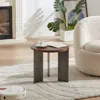 Streamdale Furniture Streamdale Round Coffee Table Walnut Wood Surface And Black Metel Feet