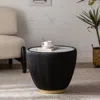 Streamdale Furniture Streamdale Round Coffee Table With Sintered Stone, Pu Leather, & Metal
