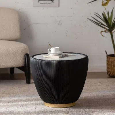 Streamdale Furniture Streamdale Round Coffee Table With Sintered Stone, Pu Leather, & Metal