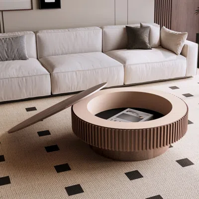 Streamdale Furniture Streamdale Round Coffee Table With Storage - Walnut