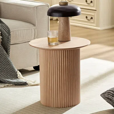 Streamdale Furniture Streamdale Round Fluted Side Table, 17.71" Oak