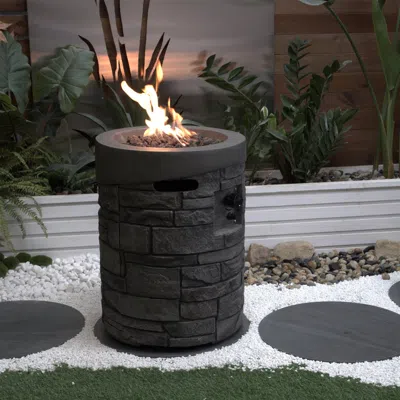 Streamdale Furniture Streamdale Round Gas Fire Pit - 32,000 Btu, Lava Stone, Rain Cover