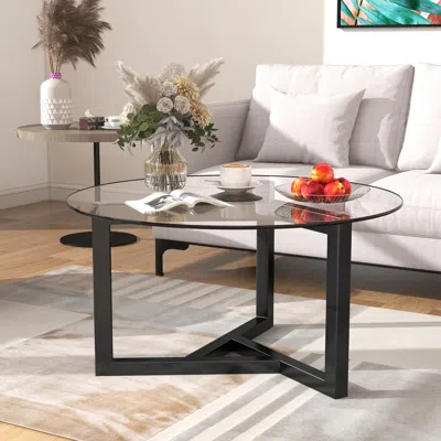 Streamdale Furniture Streamdale Round Glass Coffee Table Modern Cocktail Table Easy Assembly