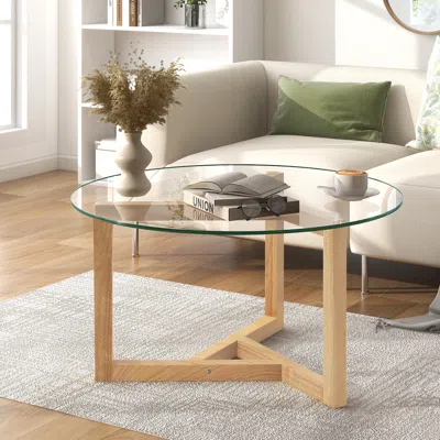 Streamdale Furniture Streamdale Round Glass Coffee Table Modern Cocktail Table Easy Assembly In Neutral