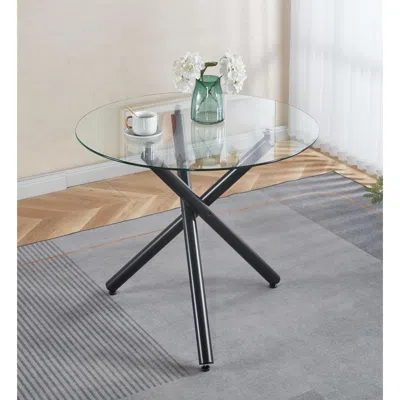 Streamdale Furniture Streamdale Round Glass Dining Table - Black Metal Legs