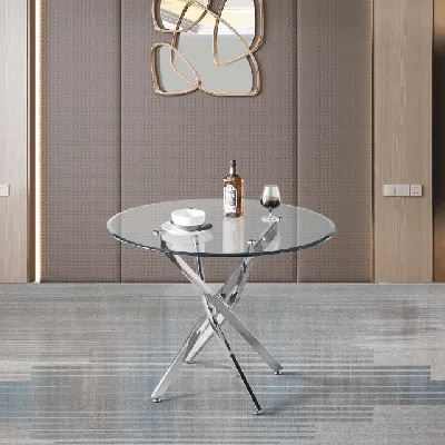 Streamdale Furniture Streamdale Round Glass Dining Table - Silver Legs