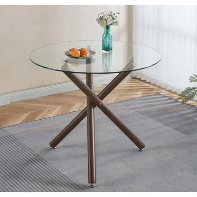 Streamdale Furniture Streamdale Round Glass Dining Table - Walnut Legs, Modern Kitchen