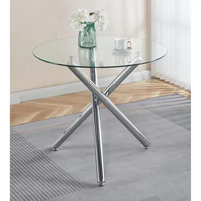 Streamdale Furniture Streamdale Round Glass Dining Table Chrome Leg