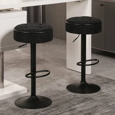 Streamdale Furniture Streamdale Round Linen Height-adjustable Barstools, Set Of 2