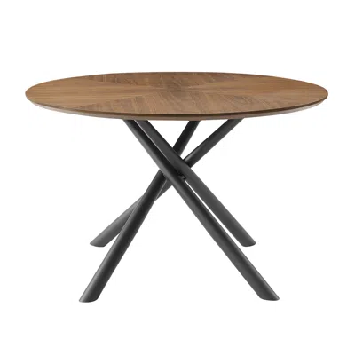 Streamdale Furniture Streamdale Round Mdf End Table With Metal Base, Walnut