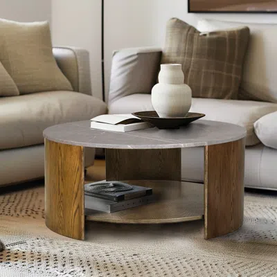 Streamdale Furniture Streamdale Round Mixed Material Coffee Table With Shelf