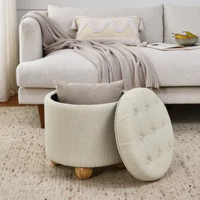 Streamdale Furniture Streamdale Round Ottoman With Reversible Lid & Storage - Beige