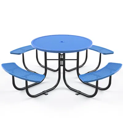 Streamdale Furniture Streamdale Round Outdoor Steel Picnic Table 46" With Umbrella Pole,blue