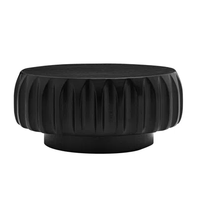 Streamdale Furniture Streamdale Round Solid Wood Carved Coffee Table With Elegant Sculptural Design In Black