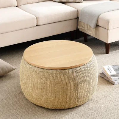 Streamdale Furniture Streamdale Round Storage Ottoman, 2 In 1 Function, Work As End Table In Green