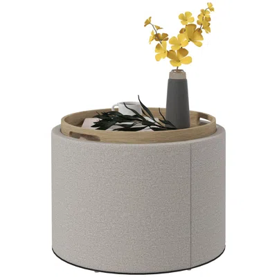 Streamdale Furniture Streamdale Round Storage Ottoman Coffee Table With Flip Top Tray In Gray