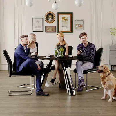 Streamdale Furniture Streamdale Round Table And 4 Chairs With Metal Legs, Sintered Stone Tabletop