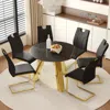 Streamdale Furniture Streamdale Round Table & 6 Chairs Set - Sintered Stone Top, Gold Legs
