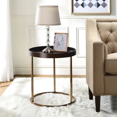 Streamdale Furniture Streamdale Round Tray Table With Metal Frame In Gold