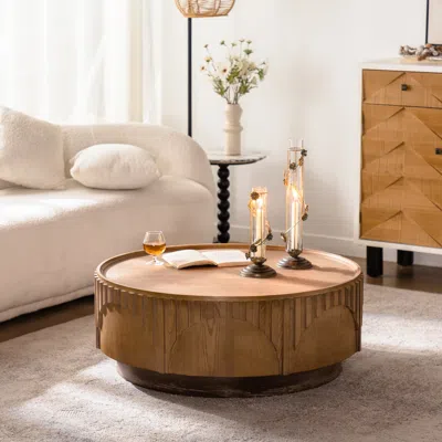 Streamdale Furniture Streamdale Round Wood Coffee Table - Modern Handcrafted Relief Design
