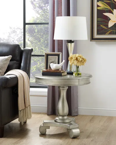 Streamdale Furniture Streamdale Round Wood Pedestal Side Table In Green