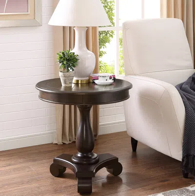 Streamdale Furniture Streamdale Round Wood Pedestal Side Table In Brown