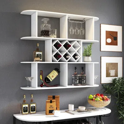 Streamdale Furniture Streamdale Rustic 3-tier Wall Mounted Wine Rack With Glass Holder