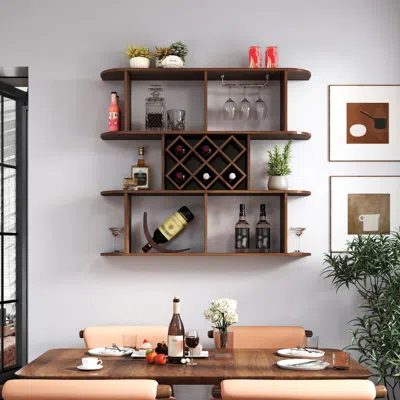 Streamdale Furniture Streamdale Rustic 3-tier Wall Mounted Wine Rack With Glass Holder