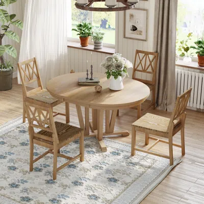 Streamdale Furniture Streamdale Rustic 5-piece Dining Set With Extendable Table & Cross Back Chairs In Blue