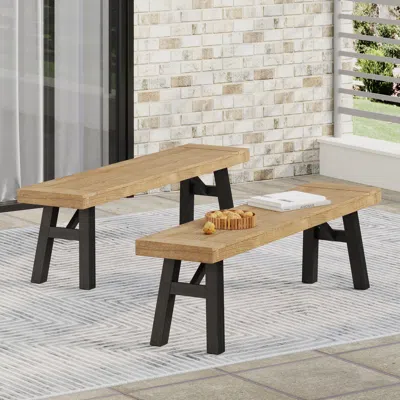 Streamdale Furniture Streamdale Rustic Acacia Wood Bench Set With Slat Design And Two-toned Finish