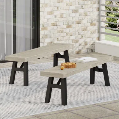 Streamdale Furniture Streamdale Rustic Acacia Wood Bench Set With Slat Design And Two-toned Finish