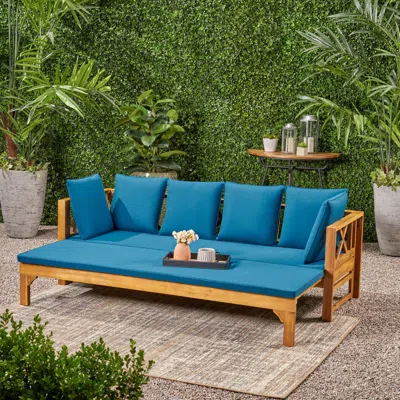 Streamdale Furniture Streamdale Rustic Acacia Wood Expandable Daybed With Water-resistant Cushions