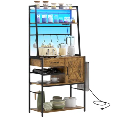 Streamdale Furniture Streamdale Rustic Baker's Rack With Power Outlet And Led Lights