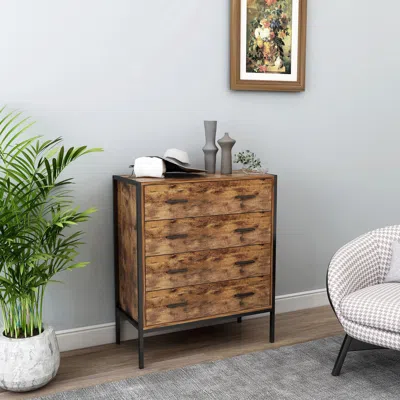 Streamdale Furniture Streamdale Rustic Brown 4 Drawer Dresser With Steel Frame