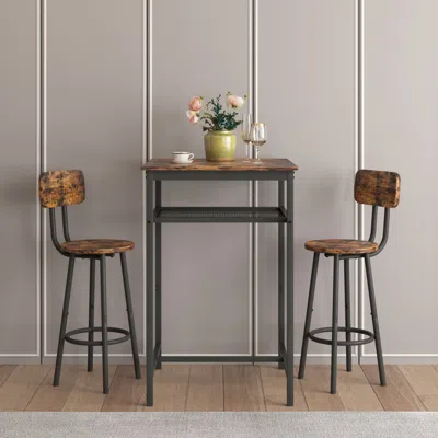 Streamdale Furniture Streamdale Rustic Brown Bar Table With Backrest Stools