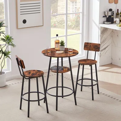 Streamdale Furniture Streamdale Rustic Brown Barstool Set With Backrests And Shelves